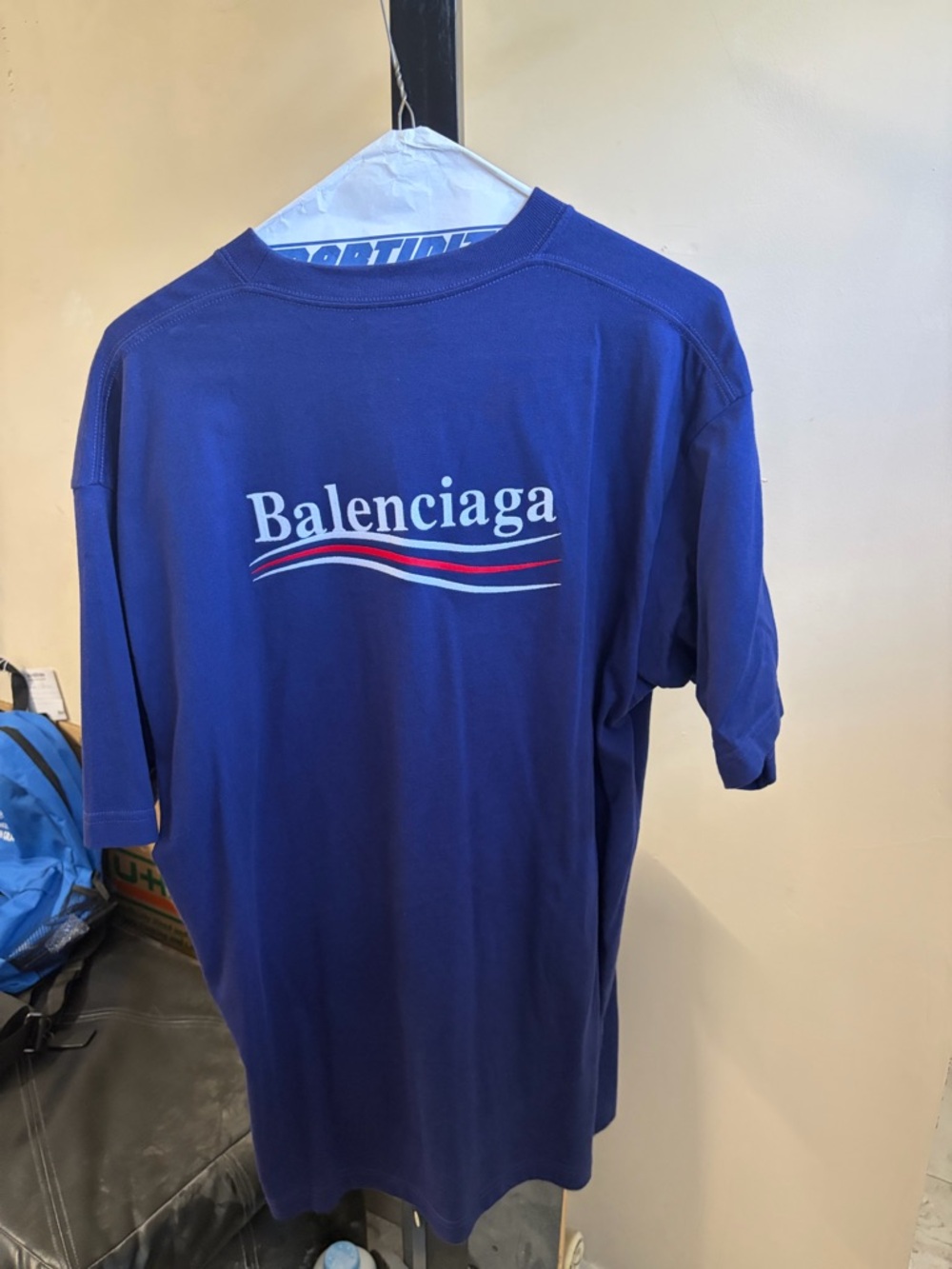 Balenciaga Blue Tee with Red & White Wave Logo